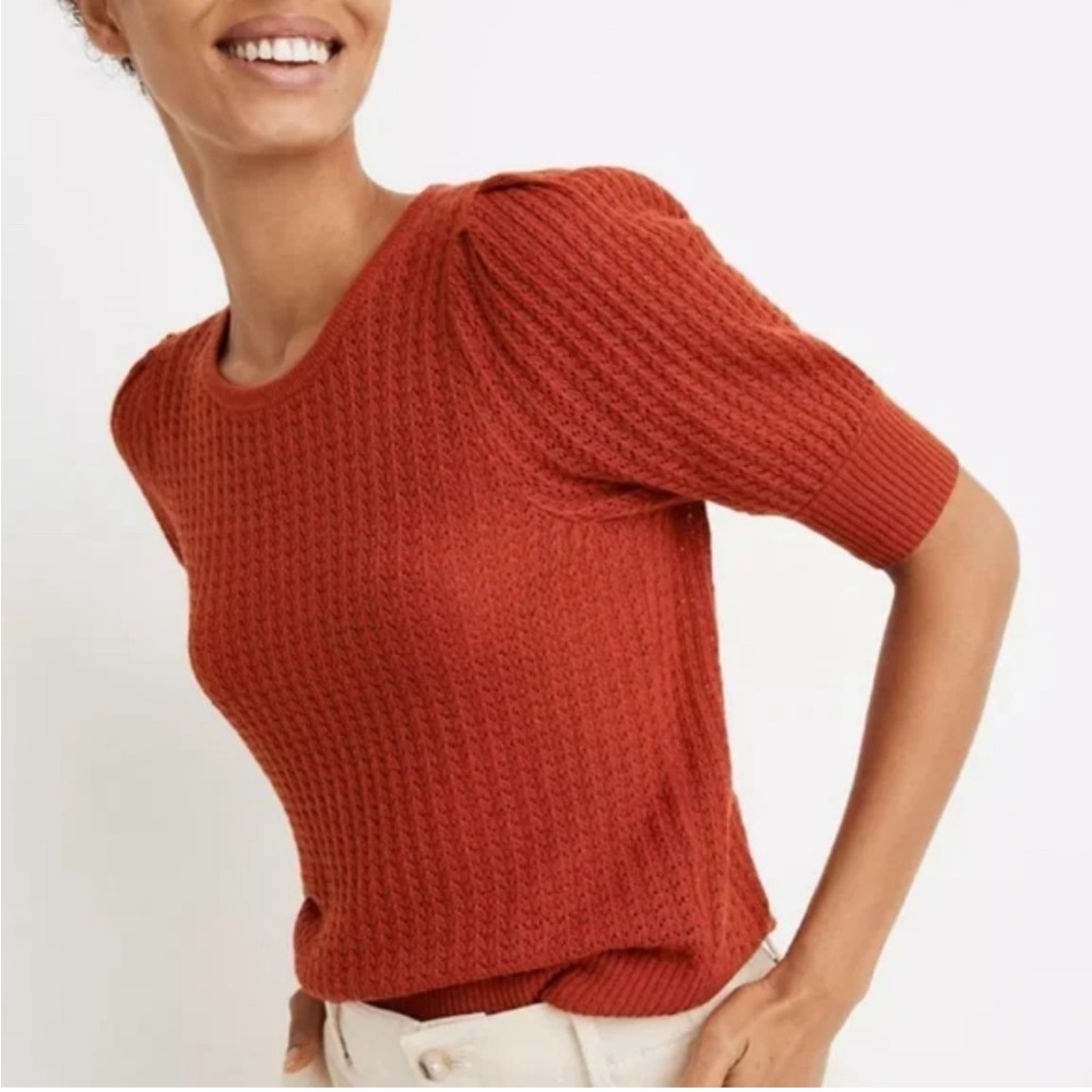 MADEWELL Corinne Pointelle Puff Sleeve Sweater in Etruscan Clay